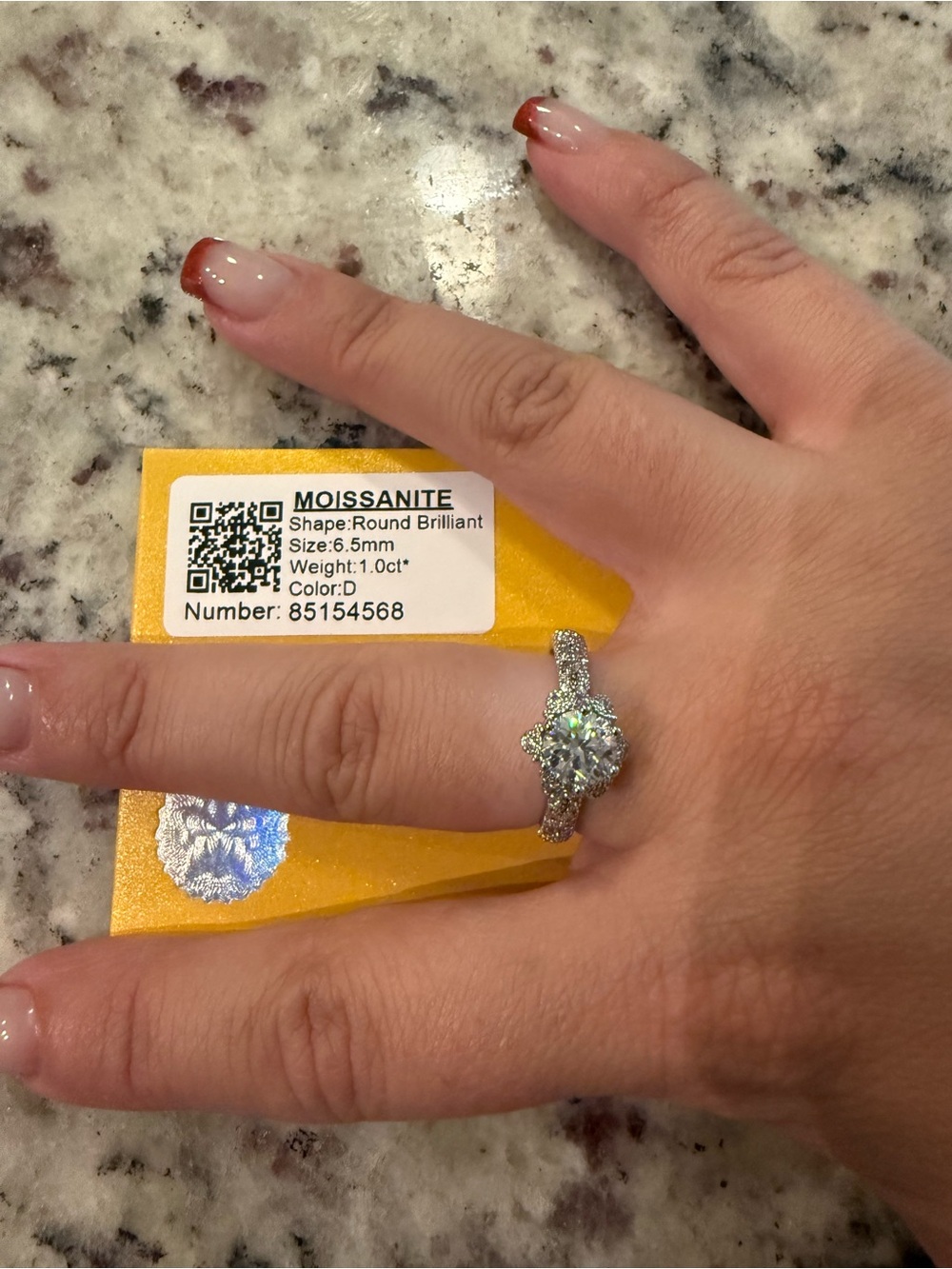 GAP Silver Moissanite Halo Ring with Pavé Band